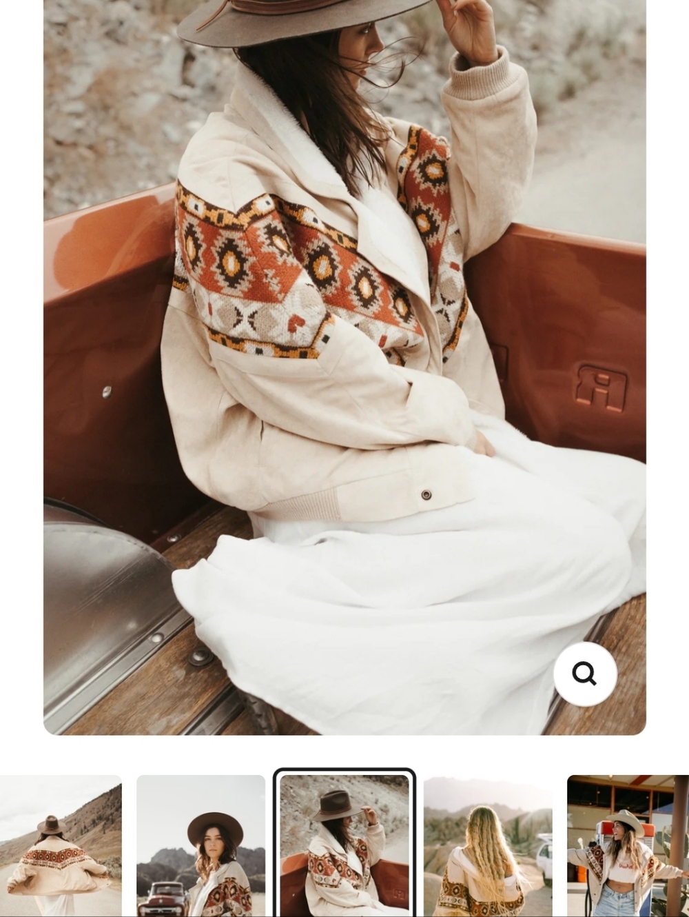 Oversized Beige Teddy Jacket with Aztec Detail - Picture 12 of 13